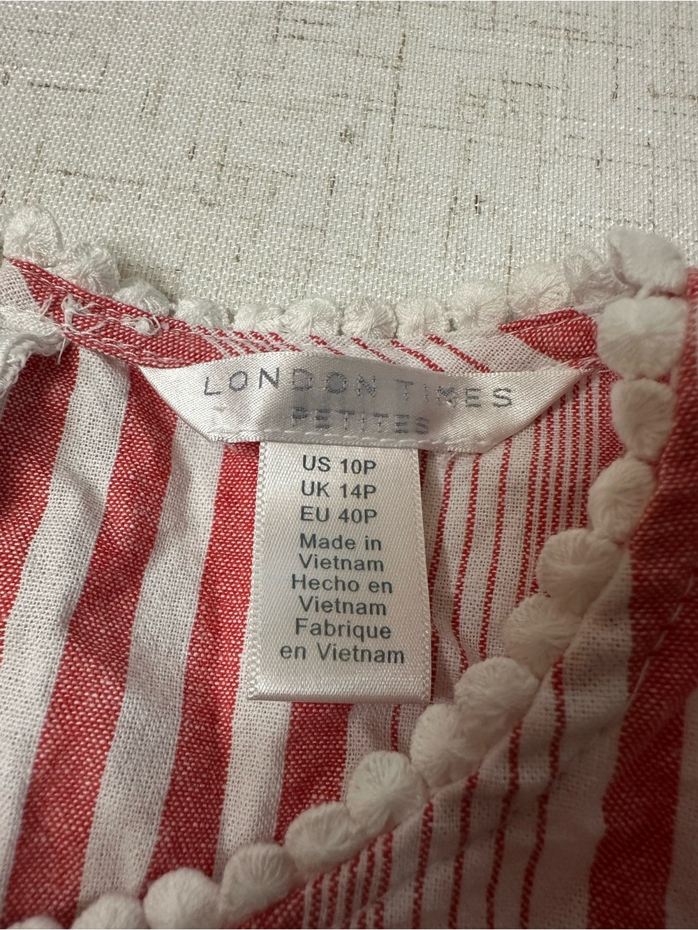 London Times Cream and Coral Striped Sleeveless Mini Dress - Picture 6 of 10